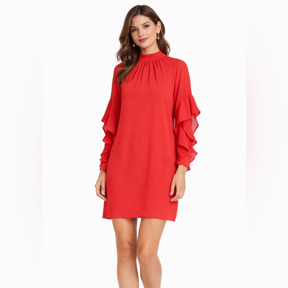 Maggy London Dress Red Long Sleeve Ruffle 2